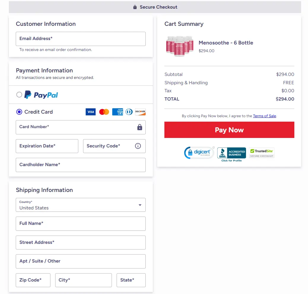 MenoSoothe Buy Now Form